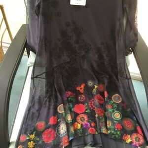 Desigual  Mesh Overlay Dress  3/4 Mesh Sleeve, Sz L